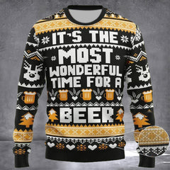 Wonderful Time For A Beer Ugly Christmas Sweater Gifts For Beer Lovers Drinkers - Zadago