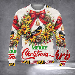 Black-Eyed Susan Christmas Wreath And Baltimore Oriole Maryland Sweater Maryland Xmas Gifts - Zadago
