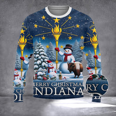 Indiana Christmas Sweater Snowman With Gold Torch Merry Christmas Clothing Indiana Merch - Zadago