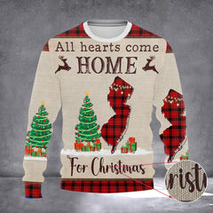 New Jersey All Hearts Come Home Ugly Christmas Sweater NJ Christmas Gifts For Family - Zadago