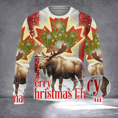Merry Christmas Eh Moose Canada Sweater 2026 Christmas Canadian Clothing Gifts For Patriots - Zadago
