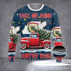 West Virginia Take Me Home Country Roads Christmas Sweater Christmas West Virginia Merch - Zadago