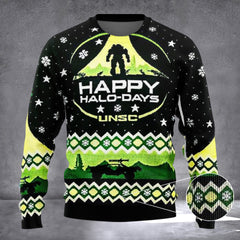 Happy Halo-Day Ugly Christmas Sweater Ugly Holiday Sweater Gifts For Best Friend - Zadago