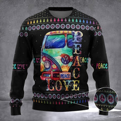 Hippie Peace Love Ugly Christmas Sweater Mens Christmas Sweater Gifts For Family - Zadago