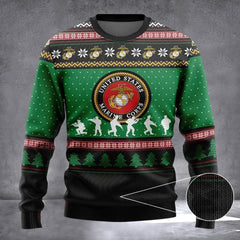 US Marine Corps Ugly Christmas Sweater USMC Veterans Sweater Gifts For Father - Zadago
