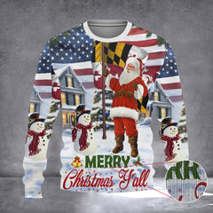 Santa Merry Christmas Y'all Maryland Flag Ugly Xmas Sweater Best Christmas Gifts For Him - Zadago