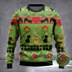 Black Cat Christmas Ugly Christmas Sweater Holiday Themed Cat Xmas Presents - Zadago