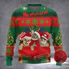 Cat American Flag Christmas Sweater Xmas Holiday Patriotic Cat Lover Xmas Gifts - Zadago