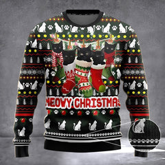 Black Cats In Socks Meowy Christmas Sweater Cute Black Cat Christmas Gifts 2026 - Zadago