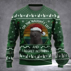 Cat On The Naughty List I Regret Nothing Ugly Christmas Sweater Funny Gifts For Cat Lovers - Zadago