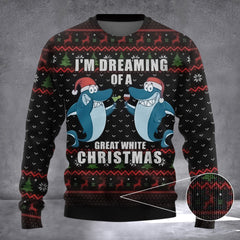 Shark I'm Dreaming Of A Great White Christmas Sweater Shark Holiday Ugly Xmas Sweater - Zadago