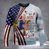 Be Still And Know That I Am God Ugly Christmas Sweater USA Flag Christian Faith Xmas Gifts - Zadago