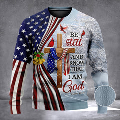 Be Still And Know That I Am God Ugly Christmas Sweater USA Flag Christian Faith Xmas Gifts - Zadago