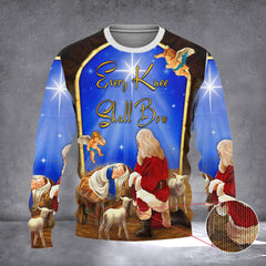 Every Knee Shall Bow Ugly Christmas Sweater The Birth Of Jesus Nativity Religious Sweater Gifts - Zadago