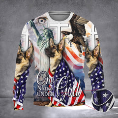 German Shepherd One Nation Under God American Sweater Patriotic Dog Ugly Christmas Sweater - Zadago