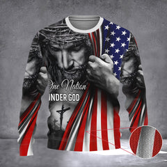 One Nation Under God Inside American Flag Sweater America Patriots Sweaters Christian Merch - Zadago