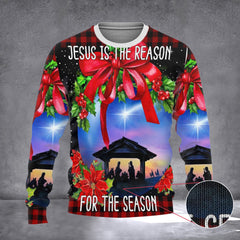 Jesus Is The Reason For The Season Ugly Christmas Sweater Holy Family Christian Clothing - Zadago