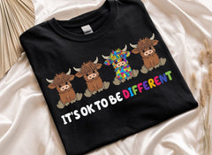 Highland Cow It's Ok To Be Different Shirt Autism Awareness T-Shirt Gifts For Friends - Zadago