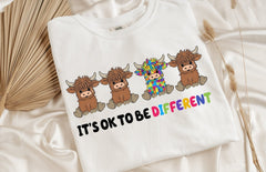Highland Cow It's Ok To Be Different Shirt Autism Awareness T-Shirt Gifts For Friends - Zadago