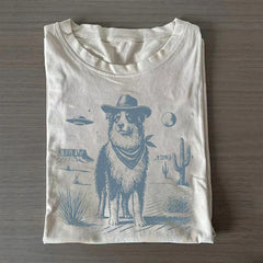 Australian Shepherd Retro UFO Western T-Shirt Gifts For Australian Shepherd Owners - Zadago