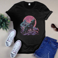 Wolf Mountain T-Shirt Wolf Howling Graphic Tee shirt Father's Day Gifts For Dad - Zadago