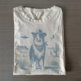 Australian Shepherd Retro UFO Western T-Shirt Gifts For Australian Shepherd Lovers - Zadago