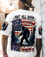 Bigfoot Not All Who Wander Are Lost T-Shirt Men's Sasquatch Graphic Tee Father's Day Gifs - Zadago