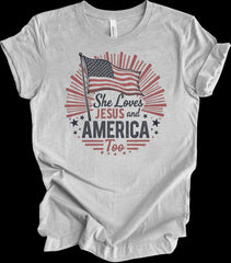 She Loves Jesus And America Too T-Shirt Patriotic Shirt Christian Gifts - Zadago