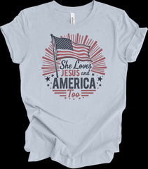 She Loves Jesus And America Too T-Shirt Patriotic Shirt Christian Gifts - Zadago