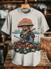 Men's Monkey Warrior In Meditation Flower Art Print T-Shirt Monkey Lovers Gifts - Zadago