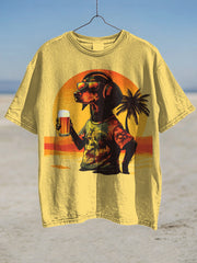 Dachshund Listening To Music And Drinking Beer On Vacation T-Shirt Dachshund Lovers Gifts - Zadago