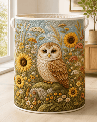 Autumn Sunflower Owl Meadow Quilted Laundry Basket Forest Animal Storage Bin Gift For Mom
