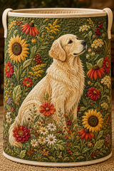 Golden Retriever Wildflower Meadow Portrait Quilted Laundry Basket Pet Lover Gift
