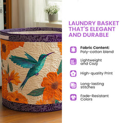 Hummingbird & Clematis Garden Quilt Laundry Basket Floral Lover Storage Bin Spring Bird Gift
