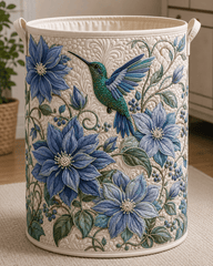 Hummingbird & Clematis Garden Quilt Laundry Basket Floral Lover Storage Bin Spring Bird Gift