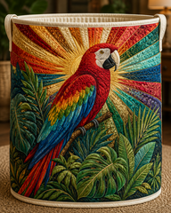 Majestic Scarlet Macaw Tropical Sunburst Quilted Laundry Basket Gifts For Mom