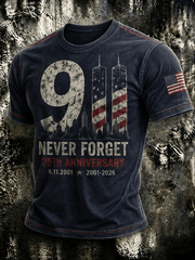 911 We Will Never Forget Merch 25th Anniversary 2001 2026 T-Shirt Twin Towers Patriotic Gifts