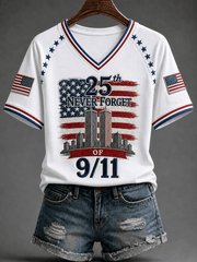 25th Anniversary V-Neck Shirt Never Forget Twin Towers 911 Merch Birthday Ideas For Wife