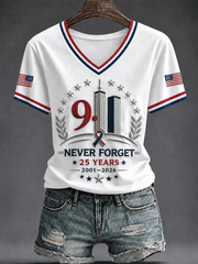 25th Anniversary V-Neck Shirt Never Forget Twin Towers 911 Merch Useful Gifts For Mom