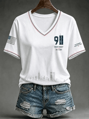 911 Never Forget V-Neck Shirt Twin Towers Silhouette Patriotic Shirt Birthday Ideas For Her