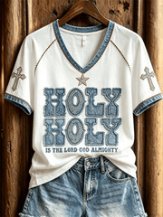 Holy Holy Is The Lord God Almighty Western V-Neck Shirt Christian Holy Holy Faith Shirt Gift