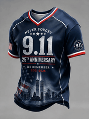 25th Anniversary V-Neck Shirt Never Forget Twin Towers 911 Merch Birthday Gift For Fan