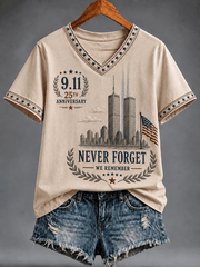 25th Anniversary V-Neck Shirt Never Forget Twin Towers 911 Merch Gifts For Your Mom