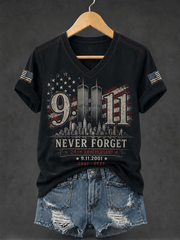 We Will Never Forget 911 25th Anniversary V-Neck Shirt Twin Towers Apparel Best Gifts For Dad