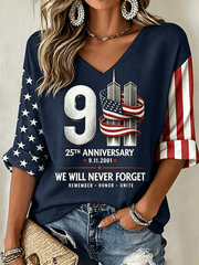 United We Stand 25 Years Never Forget 2001 2026 Cropped Sleeve V-Neck Shirt Gifts For Wife