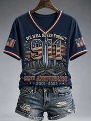 911 25th Anniversary Honoring The Heroes V-Neck Shirt We Will Never Forget Merch Gifts