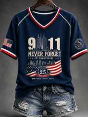 911 Courage Sacrifice Unity V-Neck Shirt Twin Towers Silhouette Merch Gift Ideas For Him