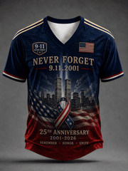 Never Forget 911 September 11 2001 V-Neck Shirt 25th Anniversary Merch Useful Gifts For Him