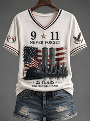 911 25th Anniversary Honoring The Heroes V-Neck Shirt We Will Never Forget Merch Best Gifts