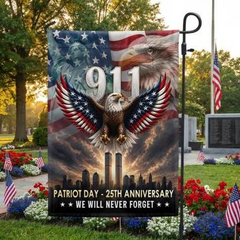 911 Patriot Day Never Forget Garden Flag Majestic Bald Eagle US American Flag Gifts For Brother